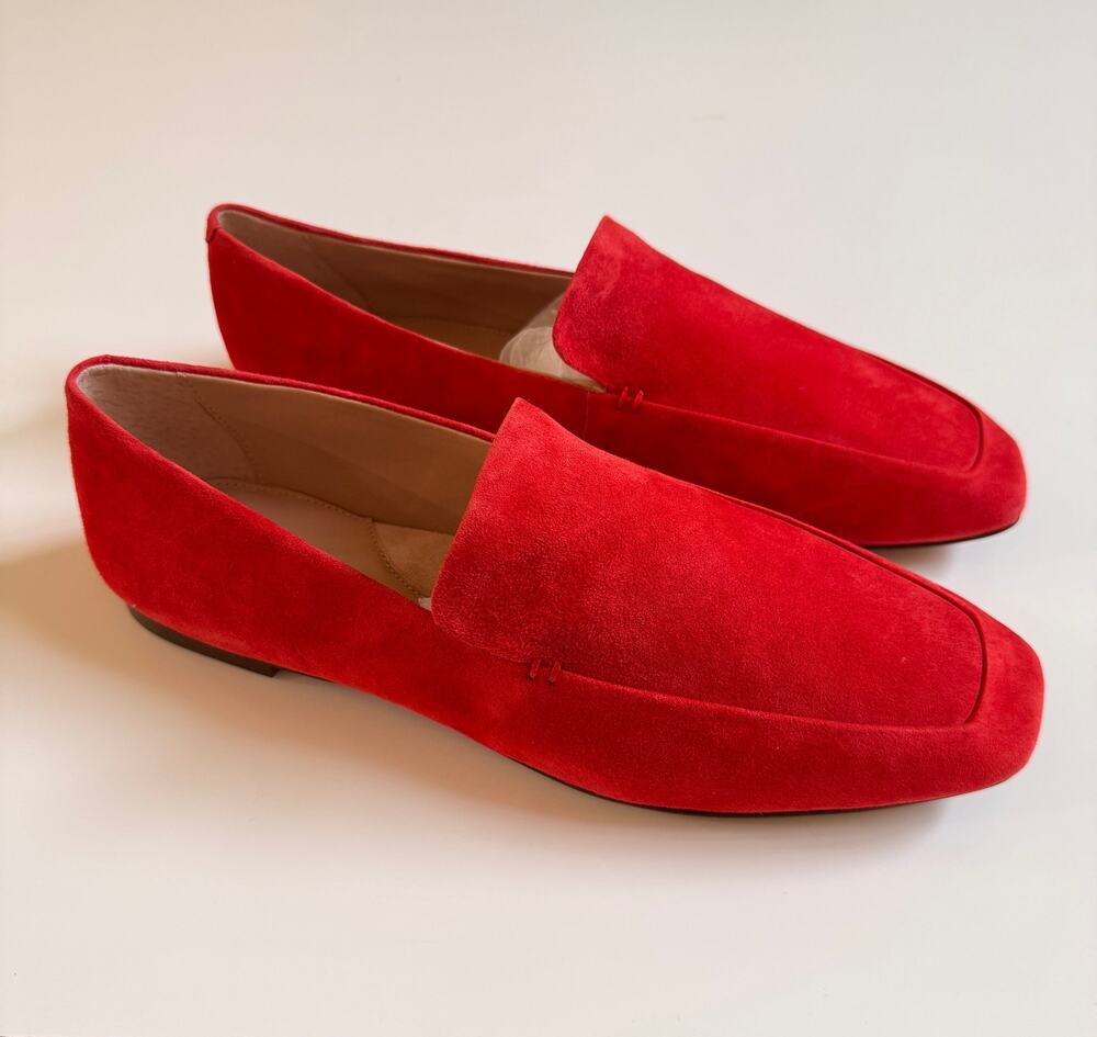 Banana Republic Soft Snip Loafers Red Suede Square Toe Size 9.5 1/2 Preppy NWOT